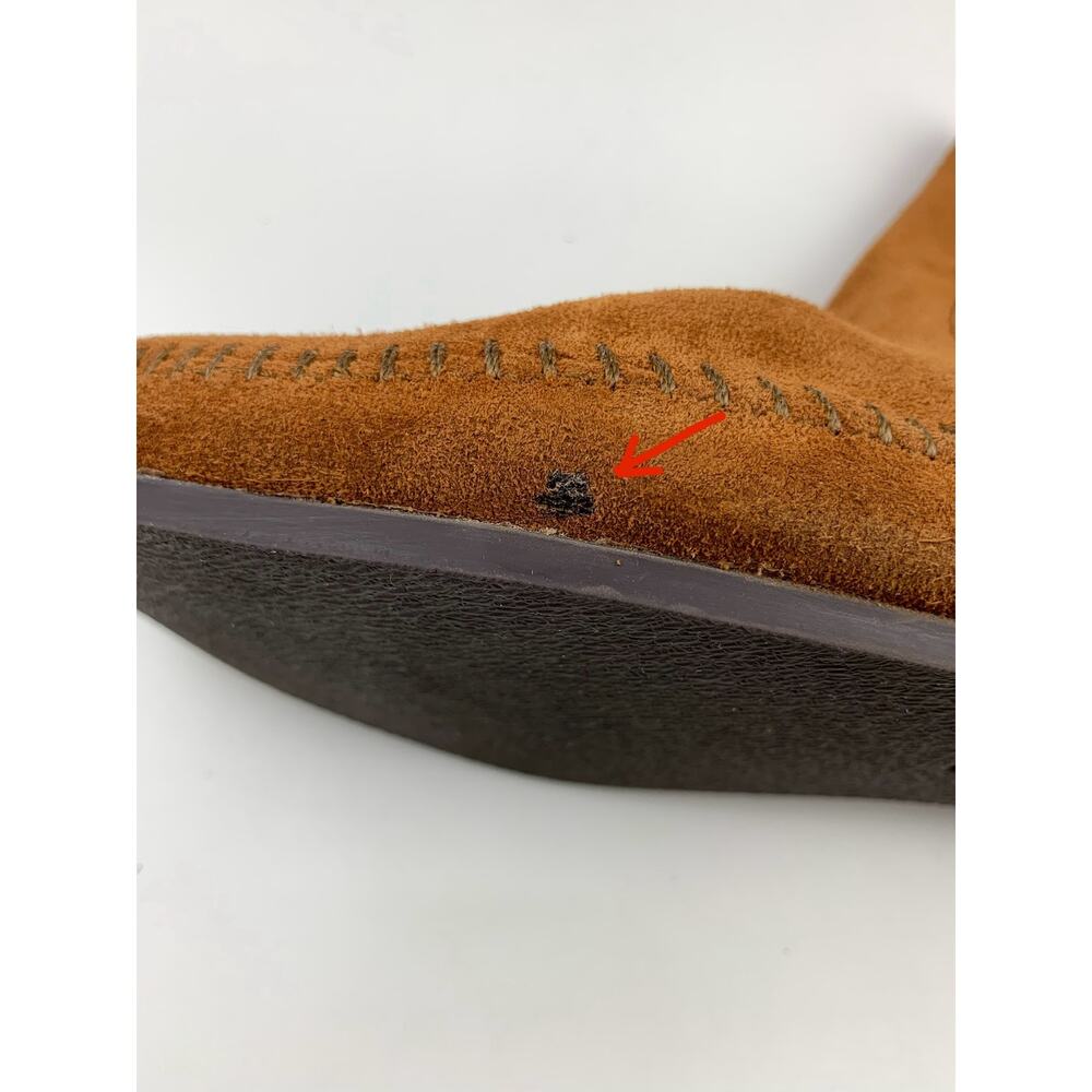 Minnetonka Moccasin Ankle Boots Tan Suede Ties Conchos Women's 9.5 Boho Casual - Picture 9 of 11